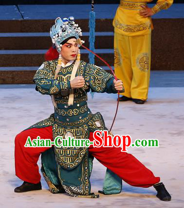 Bai Tu Ji Chinese Guangdong Opera Warrior Apparels Costumes and Headwear Traditional Cantonese Opera Soldier Garment Wusheng Clothing