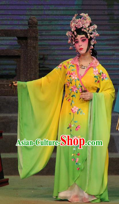 Chinese Cantonese Opera Imperial Consort Da Ji Garment Legend of Er Lang Costumes and Headdress Traditional Guangdong Opera Fairy Apparels Hua Tan Dress