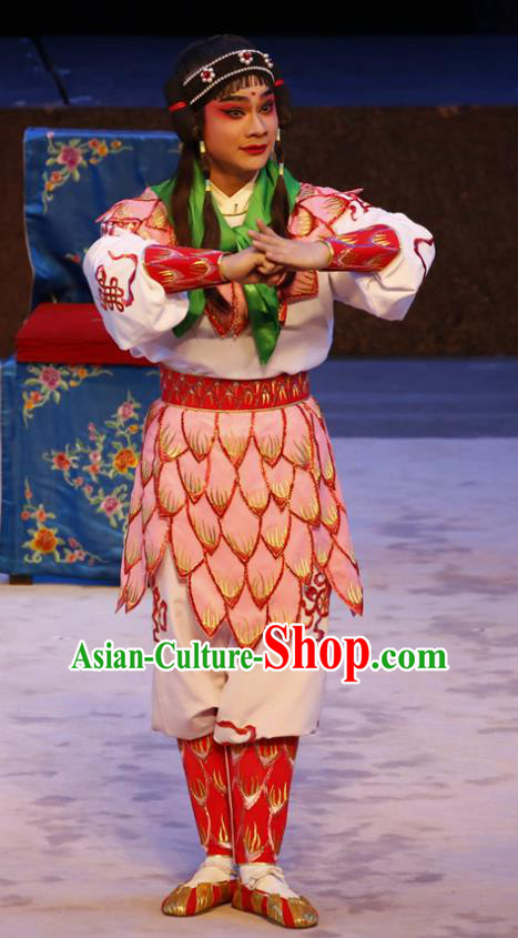 Ne Zha Hui Mu Chinese Guangdong Opera Young Boy Apparels Costumes and Headwear Traditional Cantonese Opera Martial Male Garment Wusheng Clothing