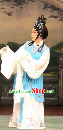 Chinese Cantonese Opera Xiaodan Garment Princess Zhaojun Costumes and Headdress Traditional Guangdong Opera Maidservant Apparels Blue Dress