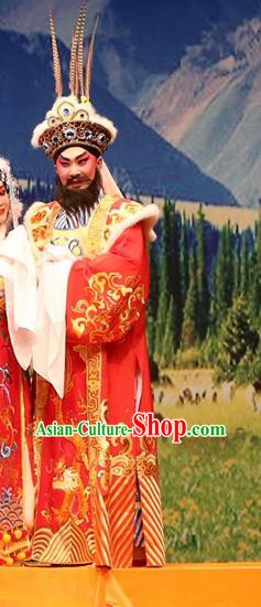 Princess Zhaojun Chinese Guangdong Opera Monarch Apparels Costumes and Headwear Traditional Cantonese Opera Xiongnu King Garment Lord Clothing