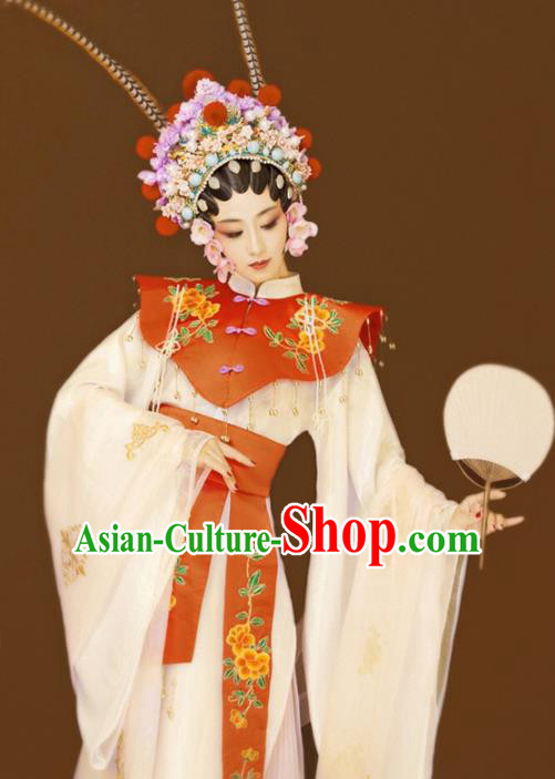 Chinese Traditional Beijing Opera Historical Costumes Ancient Ming Dynasty Court Woman Hanfu Dress Apparels and Headdress Complete Set