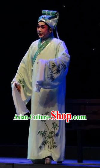 Zi Yun Chinese Guangdong Opera Xiaosheng Apparels Costumes and Headwear Traditional Cantonese Opera Niche Garment Scholar Wen Qing Clothing