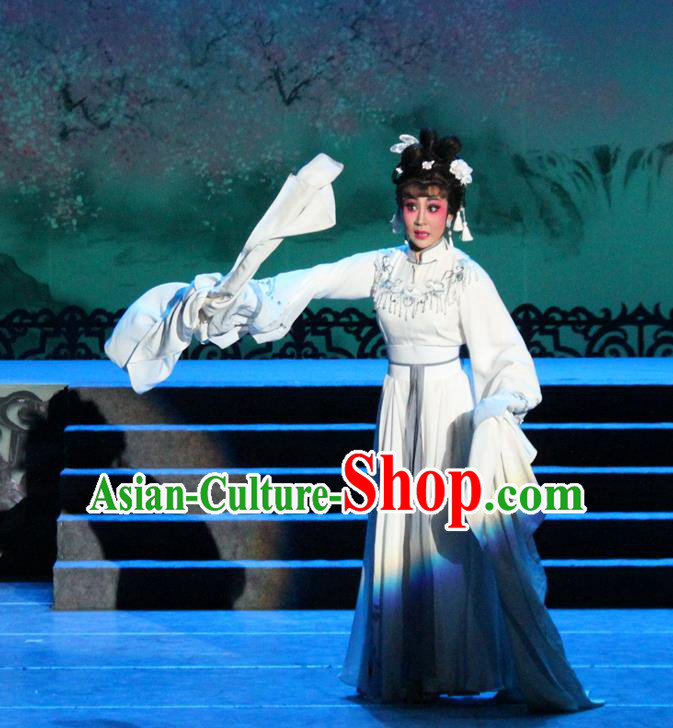 Chinese Cantonese Opera Distress Female Garment Butterfly Dance Peng Ying Costumes and Headdress Traditional Guangdong Opera Hua Tan Apparels Diva Zhu Yingtai Dress