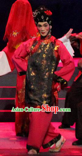 Chinese Cantonese Opera Clown Female Garment Butterfly Dance Peng Ying Costumes and Headdress Traditional Guangdong Opera Apparels Woman Matchmaker Dress