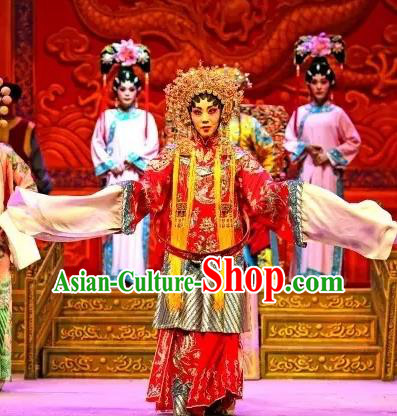 Chinese Cantonese Opera Bride Garment Princess Changping Costumes and Headdress Traditional Guangdong Opera Young Beauty Apparels Actress Red Dress