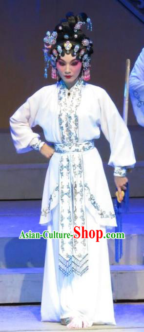 Chinese Cantonese Opera Martial Female Garment The Strange Stories Costumes and Headdress Traditional Guangdong Opera Wudan Apparels Actress Xiao Cui Dress