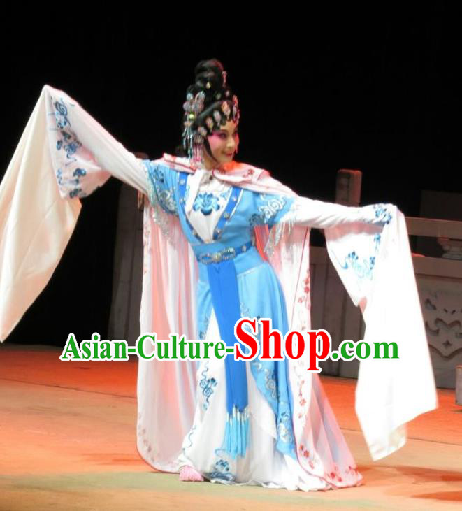 Chinese Cantonese Opera Young Female Garment The Strange Stories Costumes and Headdress Traditional Guangdong Opera Hua Tan Apparels Actress Xiao Cui Dress