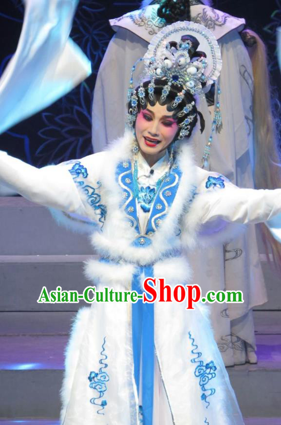 Chinese Cantonese Opera Fox Fairy Garment The Strange Stories Costumes and Headdress Traditional Guangdong Opera Actress Apparels Middle Age Female Dress