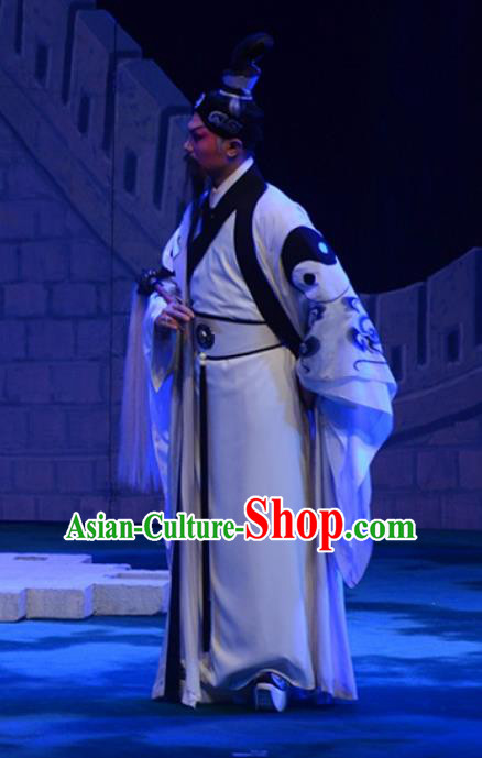 King of Qin Meng Jiang Chinese Guangdong Opera Elderly Male Apparels Costumes and Headwear Traditional Cantonese Opera Laosheng Garment Taoist Priest Clothing