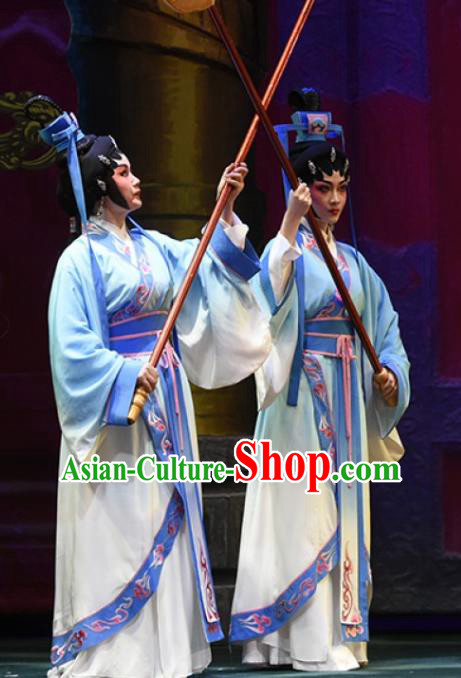 Chinese Cantonese Opera Court Maid Garment King of Qin Meng Jiang Costumes and Headdress Traditional Guangdong Opera Figurant Apparels Palace Lady Dress