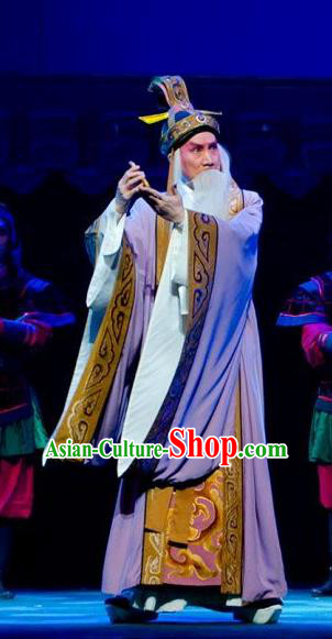 King of Qin Meng Jiang Chinese Guangdong Opera Laosheng Apparels Costumes and Headwear Traditional Cantonese Opera Li Si Garment Elderly Male Clothing