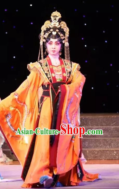 Chinese Cantonese Opera Queen Garment Milky Way Lovers Costumes and Headdress Traditional Guangdong Opera Actress Apparels Goddess Empress Dress