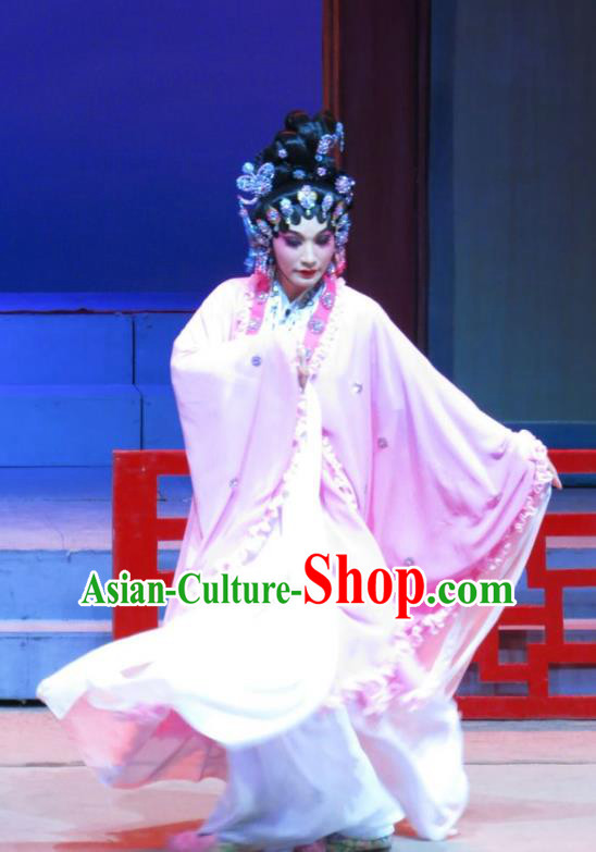 Chinese Cantonese Opera Fox Fairy Garment The Strange Stories Costumes and Headdress Traditional Guangdong Opera Diva Xiao Cui Apparels Young Beauty Dress