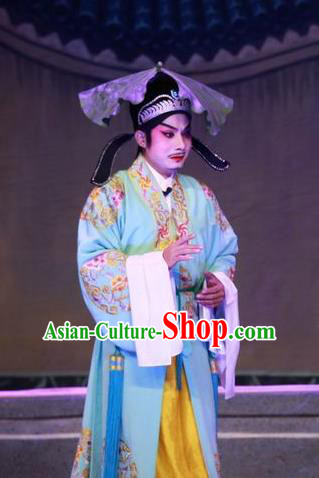 Escape from Banishment Chinese Guangdong Opera Young Male Apparels Costumes and Headwear Traditional Cantonese Opera Xiaosheng Garment Scholar Li Weile Clothing