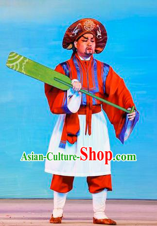 San Xiao Yin Yuan Chinese Guangdong Opera Boatman Apparels Costumes and Headwear Traditional Cantonese Opera Sailor Garment Clothing
