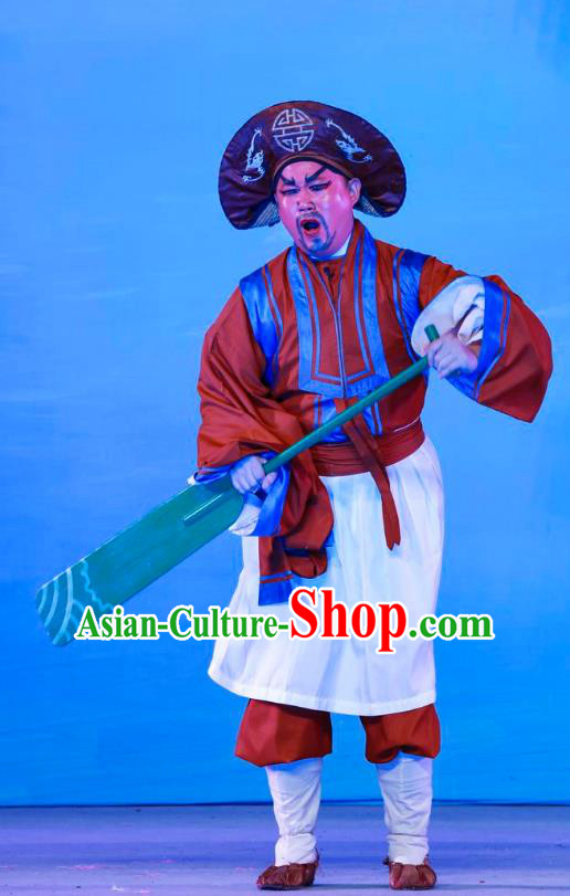San Xiao Yin Yuan Chinese Guangdong Opera Boatman Apparels Costumes and Headwear Traditional Cantonese Opera Sailor Garment Clothing