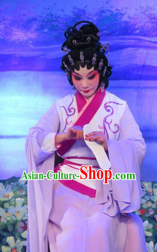 Chinese Cantonese Opera Young Female Garment Wu Nv Bai Shou Costumes and Headdress Traditional Guangdong Opera Diva Apparels Actress Yang Sanchun Dress