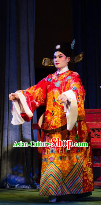 Chinese Guangdong Opera Official Zhou Wen Apparels Costumes and Headwear Traditional Cantonese Opera Young Male Garment Scholar Clothing