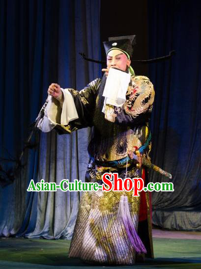 Chinese Guangdong Opera Laosheng Apparels Costumes and Headwear Traditional Cantonese Opera Elderly Male Garment Treacherous Official Clothing
