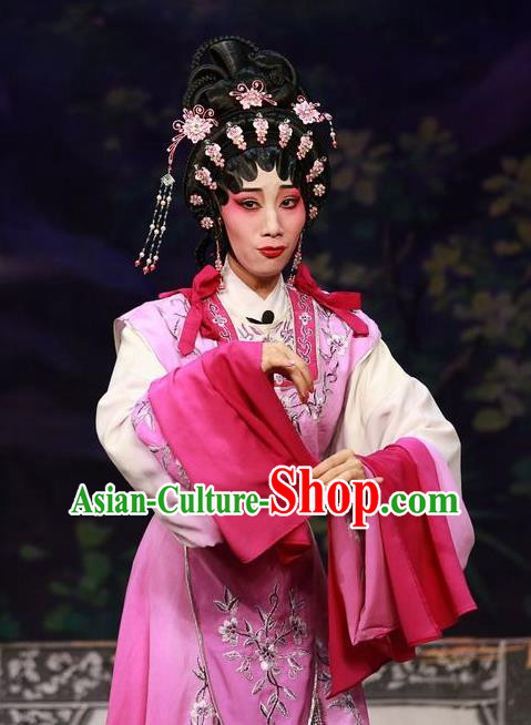 Chinese Cantonese Opera Young Mistress Han Baodie Garment Costumes and Headdress Traditional Guangdong Opera Diva Apparels Hua Tan Pink Dress