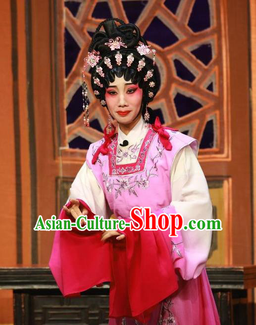 Chinese Cantonese Opera Young Mistress Han Baodie Garment Costumes and Headdress Traditional Guangdong Opera Diva Apparels Hua Tan Pink Dress