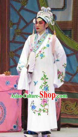 Wu Nv Bai Shou Chinese Guangdong Opera Xiaosheng Apparels Costumes and Headwear Traditional Cantonese Opera Young Male Garment Scholar Clothing