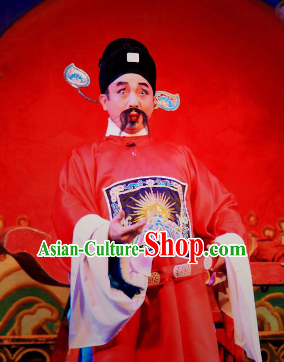 Fifteen Strings of Cash Chinese Guangdong Opera Official Apparels Costumes and Headwear Traditional Cantonese Opera Clown Garment Magistrate Clothing