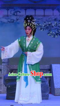 Chinese Cantonese Opera Elderly Female Garment Costumes and Headdress Traditional Guangdong Opera Dame Apparels Green Dress