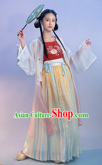 Chinese Traditional Ming Dynasty Young Lady Embroidered Apparels Ancient Noble Female Hanfu Dress Historical Costumes Complete Set for Women
