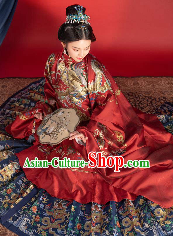Chinese Traditional Ming Dynasty Wedding Embroidered Apparels Ancient Noble Woman Hanfu Dress Bride Historical Costumes Complete Set