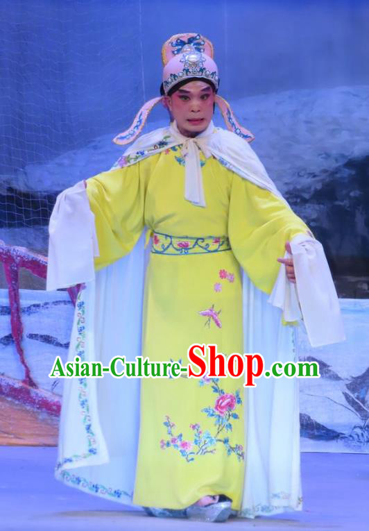 Chinese Guangdong Opera Xiaosheng Apparels Costumes and Headwear Traditional Cantonese Opera Niche Garment Young Male Zhu Zhong Clothing