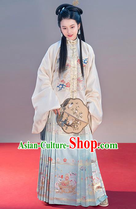 Chinese Traditional Ming Dynasty Patrician Female Apparels Ancient Nobility Lady Hanfu Dress Blouse and Skirt Historical Costumes Complete Set