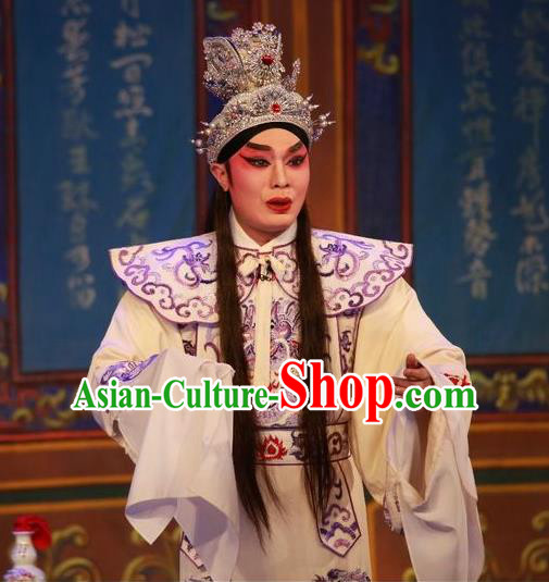 Wu Suo Dong Gong Chinese Guangdong Opera Prince Wen Xi Apparels Costumes and Headwear Traditional Cantonese Opera Xiaosheng Garment Young Male Clothing