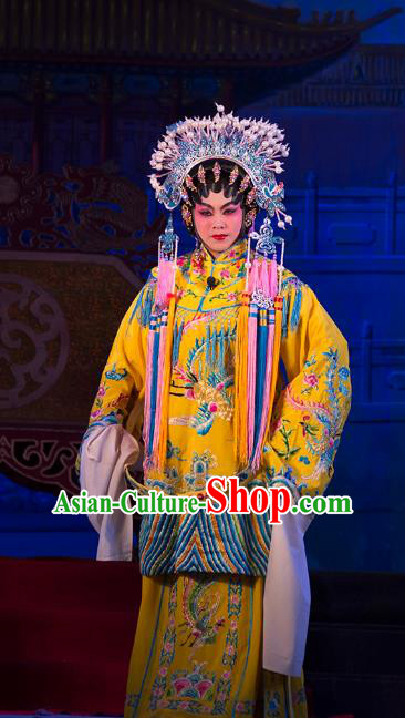 Chinese Cantonese Opera Empress Garment Wu Suo Dong Gong Costumes and Headdress Traditional Guangdong Opera Queen Apparels Court Woman Dress