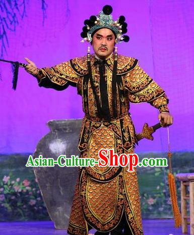 Feng Guan Meng Chinese Guangdong Opera General Apparels Costumes and Headwear Traditional Cantonese Opera Martial Male Garment Wusheng Armor Clothing