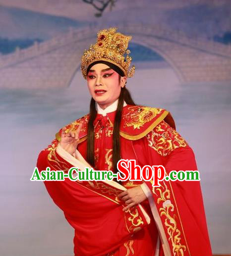 Wu Suo Dong Gong Chinese Guangdong Opera Xiaosheng Apparels Costumes and Headwear Traditional Cantonese Opera Young Male Garment Crown Prince Wen Xi Clothing