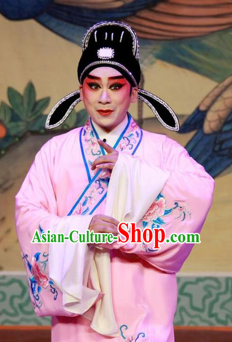 San Kan Yu Mei Chinese Guangdong Opera Xiaosheng Apparels Costumes and Headwear Traditional Cantonese Opera Young Male Garment Childe Feng Jiajin Clothing