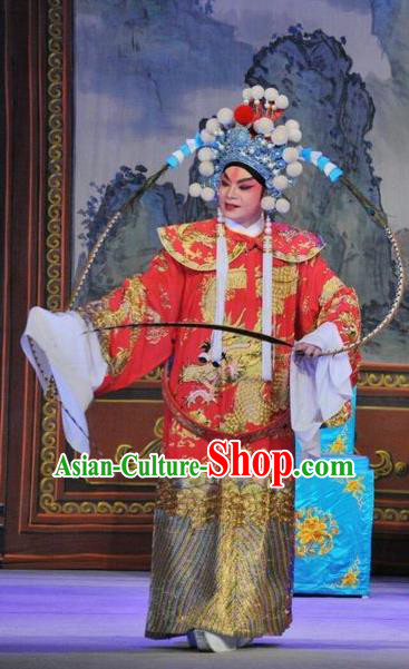 The Sword Chinese Guangdong Opera Young Male Apparels Costumes and Headwear Traditional Cantonese Opera Hero Garment Warrior Wang Han Clothing