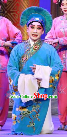 San Kan Yu Mei Chinese Guangdong Opera Young Male Feng Jiajin Apparels Costumes and Headwear Traditional Cantonese Opera Xiaosheng Garment Niche Clothing