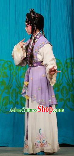 Chinese Cantonese Opera Xiaodan Garment San Kan Yu Mei Costumes and Headdress Traditional Guangdong Opera Young Lady Apparels Servant Girl Lilac Dress