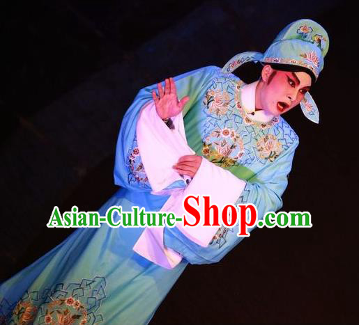 Nu Chuang Jin Dian Chinese Guangdong Opera Young Male Apparels Costumes and Headwear Traditional Cantonese Opera Scholar Garment Xiaosheng Clothing