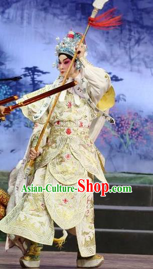 Li Shimin Deng Ji Chinese Guangdong Opera Martial Male Apparels Costumes and Headwear Traditional Cantonese Opera Wusheng Garment Prince Li Yuanji Clothing