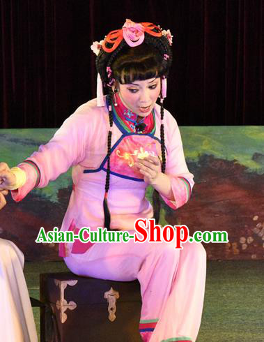 Chinese Cantonese Opera Village Girl Garment Dan Jia Nv Costumes and Headdress Traditional Guangdong Opera Fisher Maiden Apparels Young Lady Shui Mei Dress