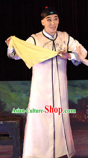 Dan Jia Nv Chinese Guangdong Opera Young Male Apparels Costumes and Headwear Traditional Cantonese Opera Xiaosheng Garment Childe He Huisheng Clothing