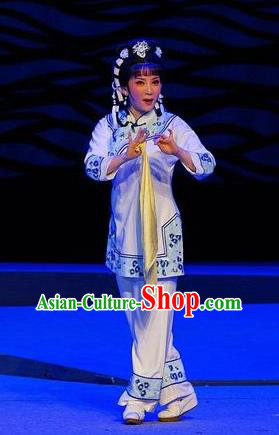 Chinese Cantonese Opera Young Lady Garment Dan Jia Nv Costumes and Headdress Traditional Guangdong Opera Fisher Maiden Apparels Village Girl Shui Mei Dress