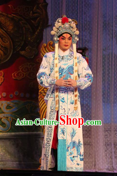 Chinese Guangdong Opera Martial Male Apparels Costumes and Headwear Traditional Cantonese Opera Wusheng Garment Prince Consort Guo Ai Clothing