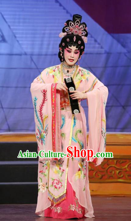 Chinese Cantonese Opera Imperial Consort Yin Garment Li Shimin Deng Ji Costumes and Headdress Traditional Guangdong Opera Young Female Apparels Hua Tan Pink Dress