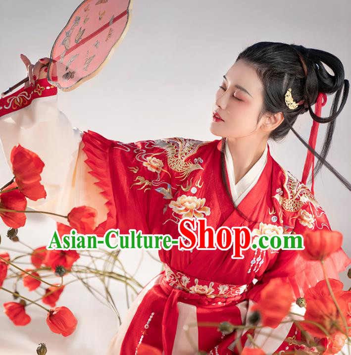 Chinese Traditional Jin Dynasty Royal Princess Embroidered Hanfu Dress Apparels Ancient Goddess Historical Costumes Complete Set for Women