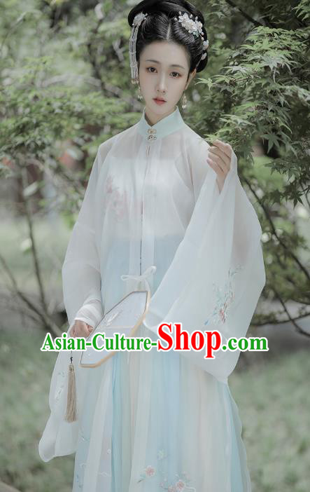 Chinese Traditional Ming Dynasty Noble Woman Embroidered Hanfu Dress Apparels Ancient Patrician Female Historical Costumes Complete Set